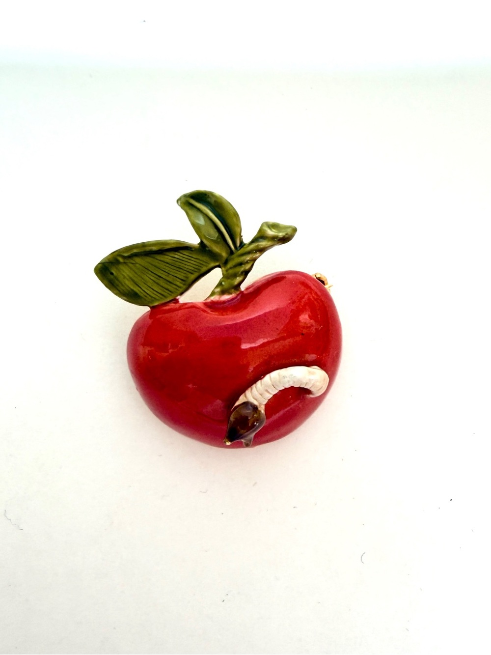 Vintage Original By Robert Red Apple with Worm Pin Brooch